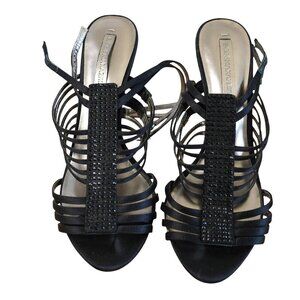 BCBG MAXAZRIA KARA Black Open Toe Strap Stiletto Heels - Size 8.5 - Rhinestone S